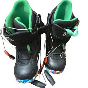 Burton Zipline Kids Snowboard Boots Size 6 Black/Green BOA Youth Junior Winter